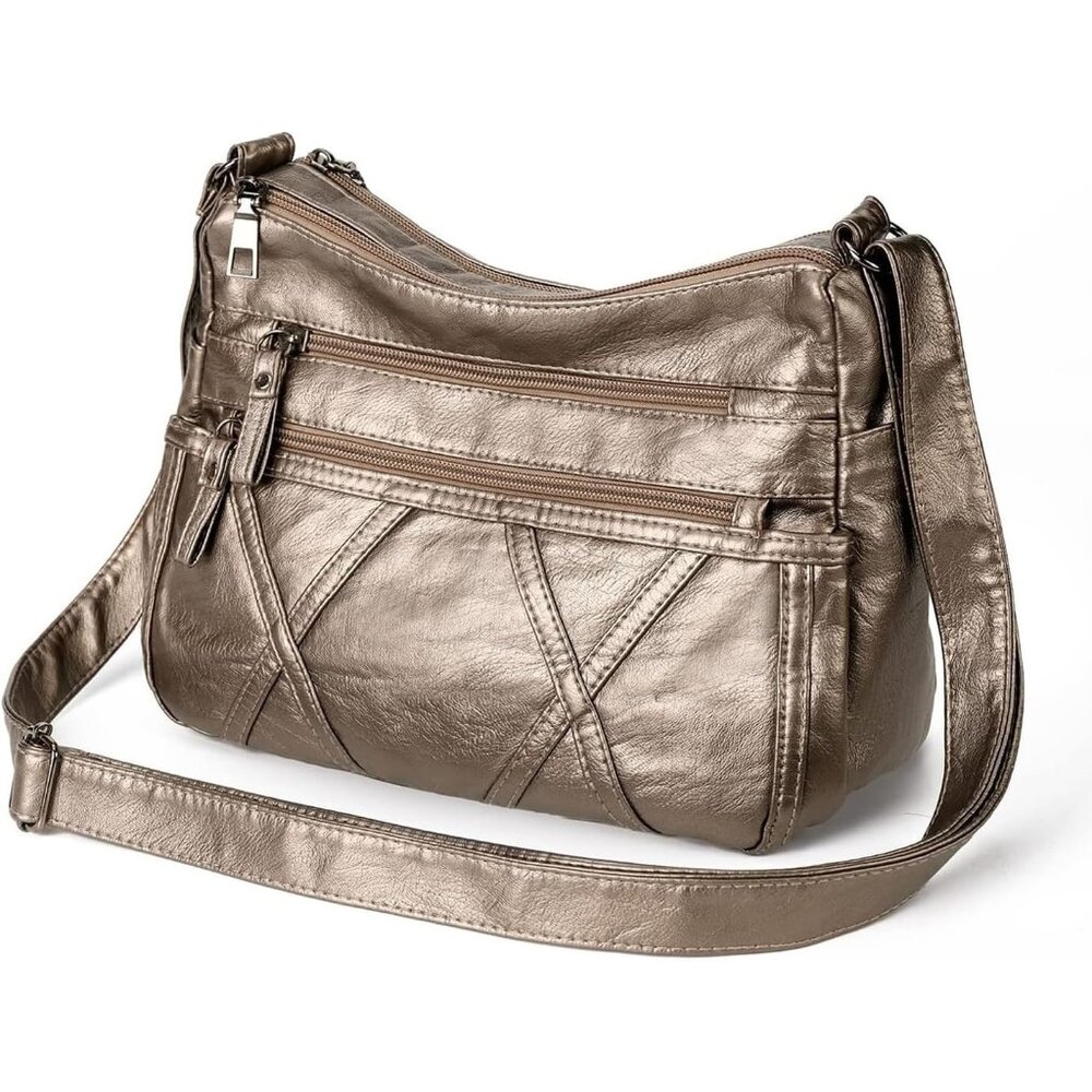 New Small Crossbody Bag for Women, Vegan Leather Shoulder Purse - Bronze
